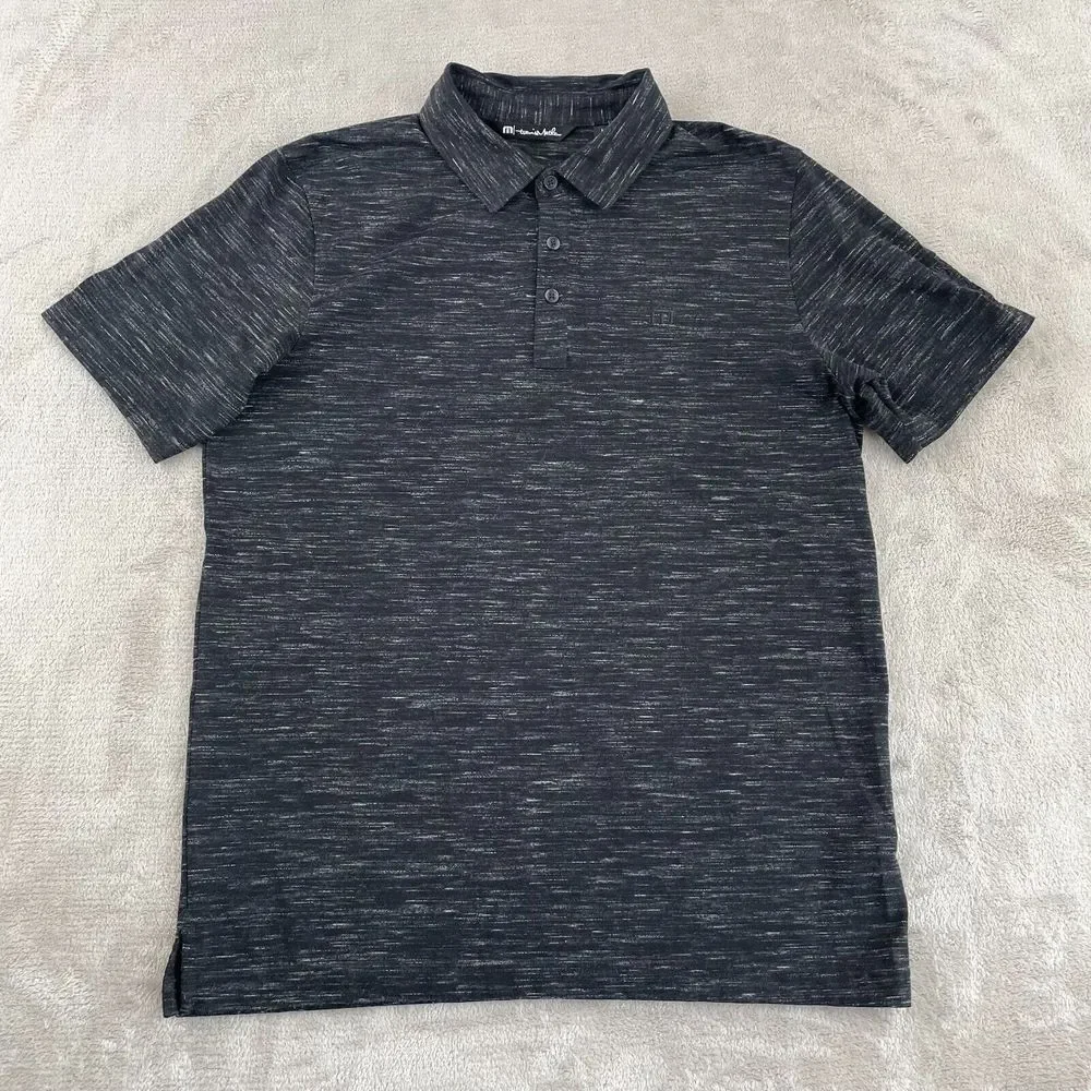 Travis Mathew‎ Flying Tortilla Polo Shirt Men Large Heather Black Corp Logo NWOT